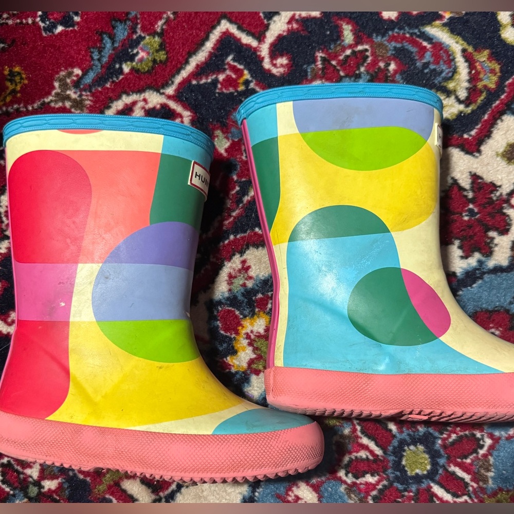 Hunter Multicolor Rainbow Bubbles Rain Boots, 10 Toddler